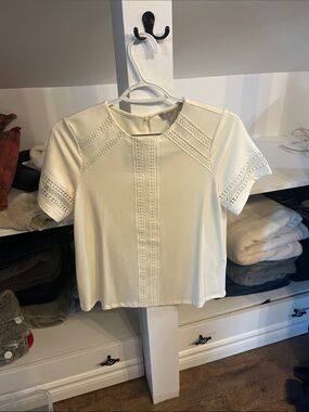 H&M Cream Short Sleeve Lace Trim Blouse